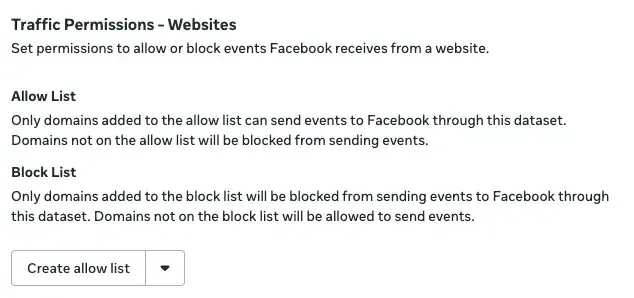 The Traffic Permissions section in the pixel settings