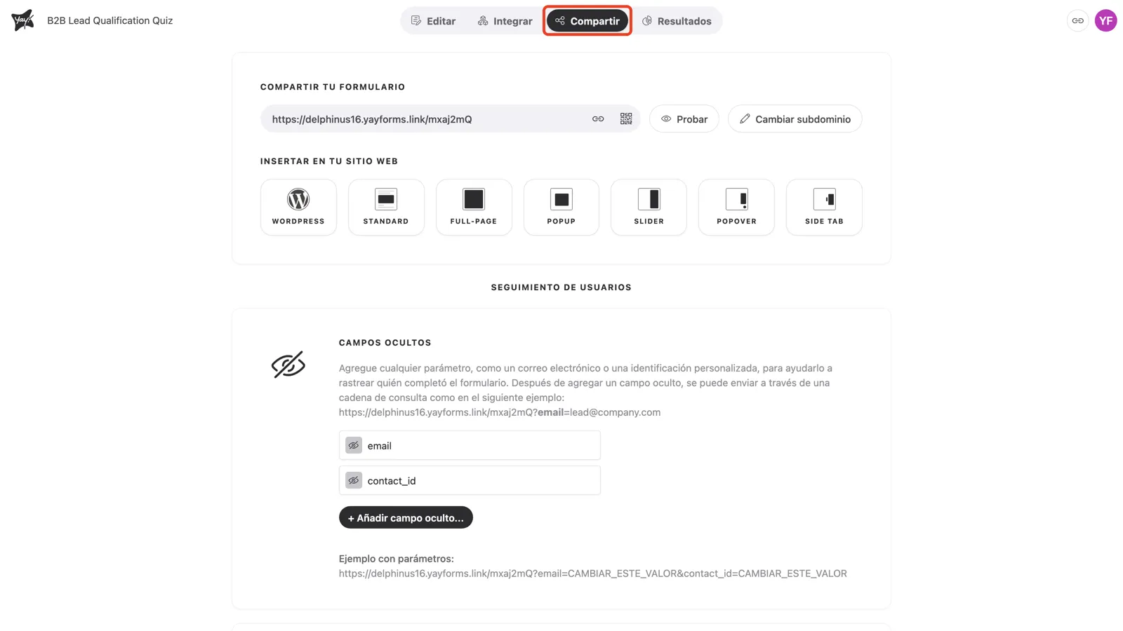 La pestaña Compartir en la navegación superior