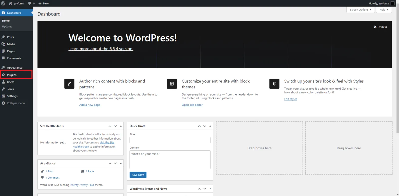 Searching for the Yay! Forms plugin in WordPress