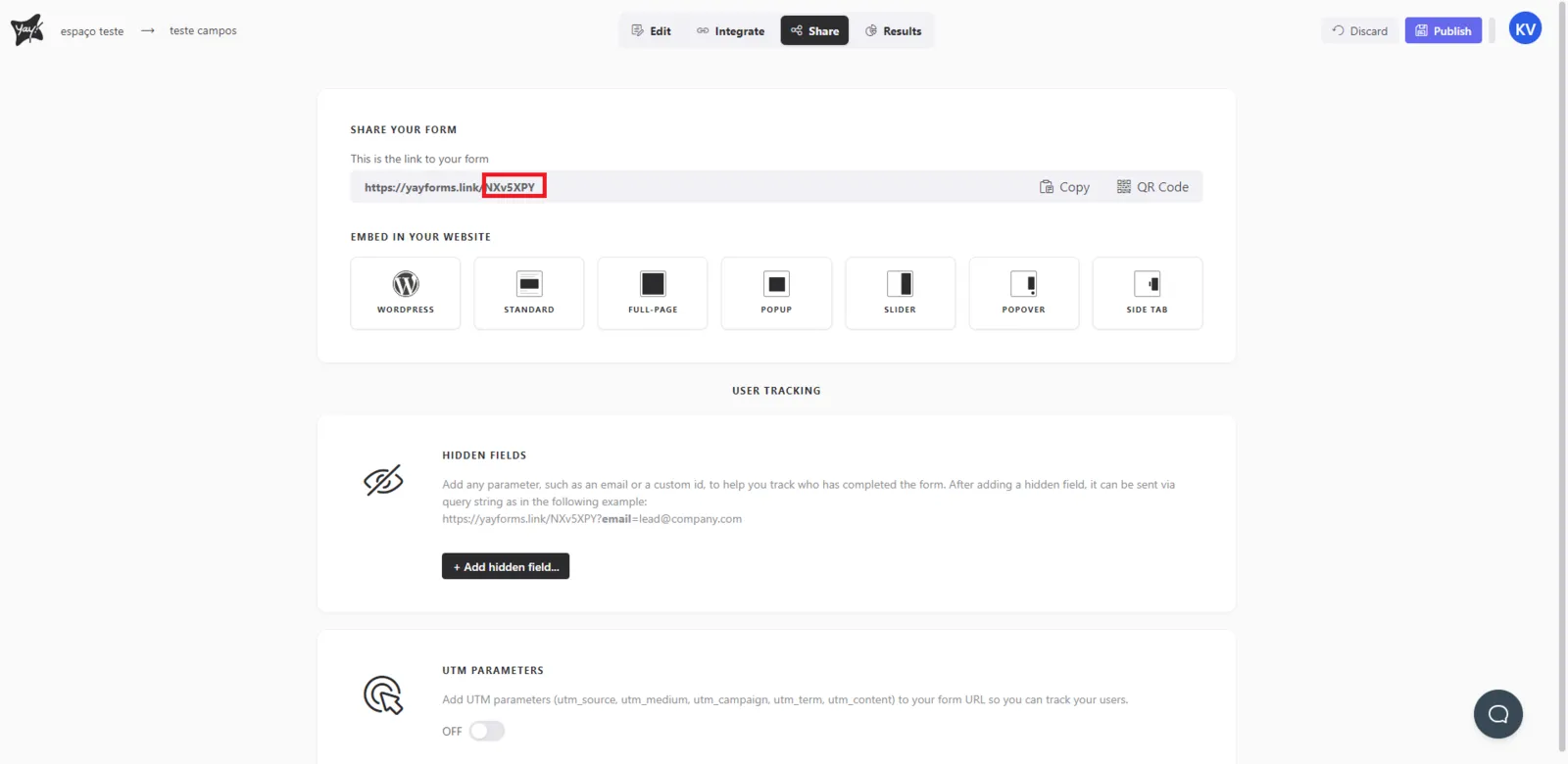Entering the form ID and embed options