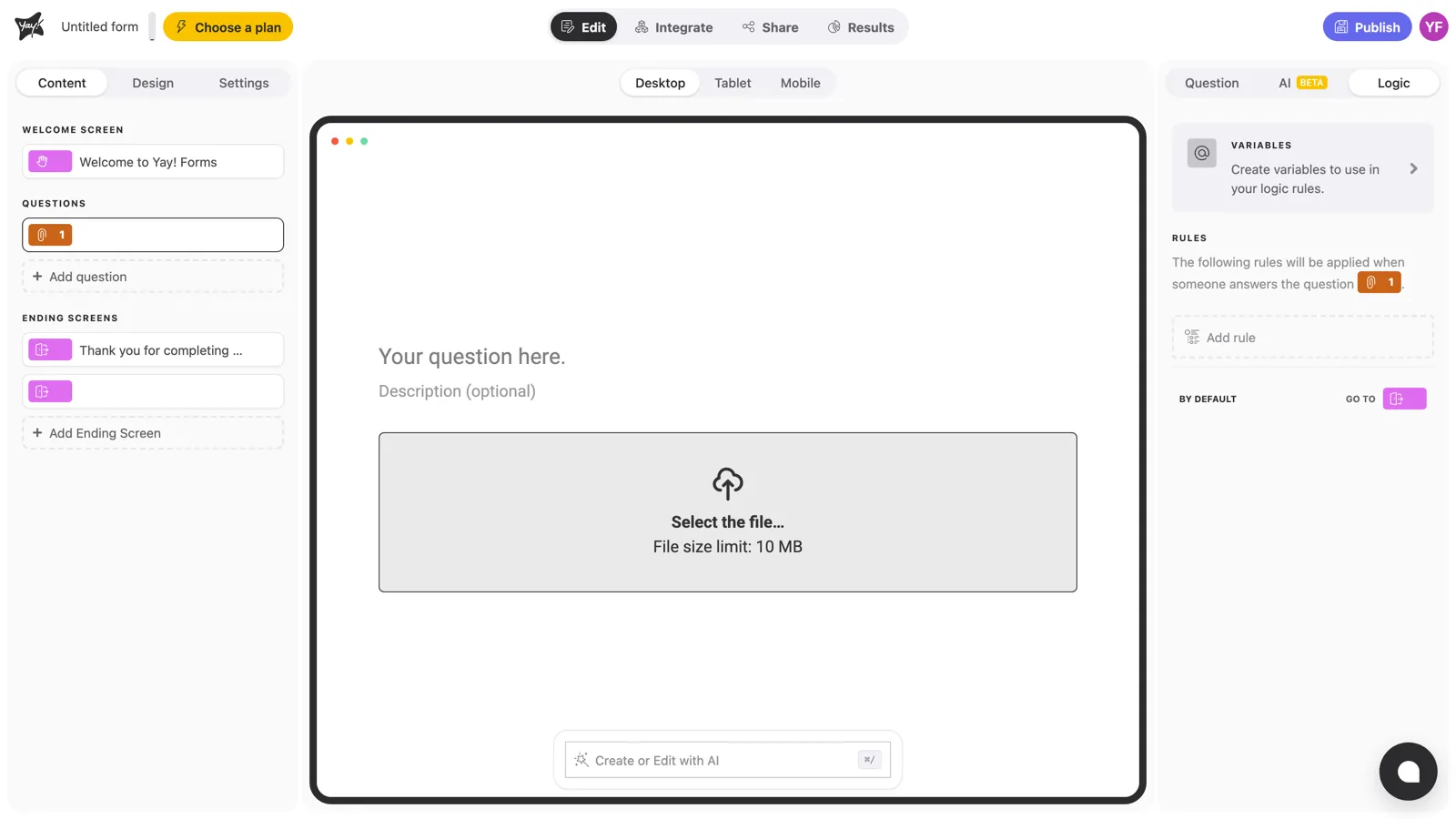 The Logic tab with rules and the default Go to destination