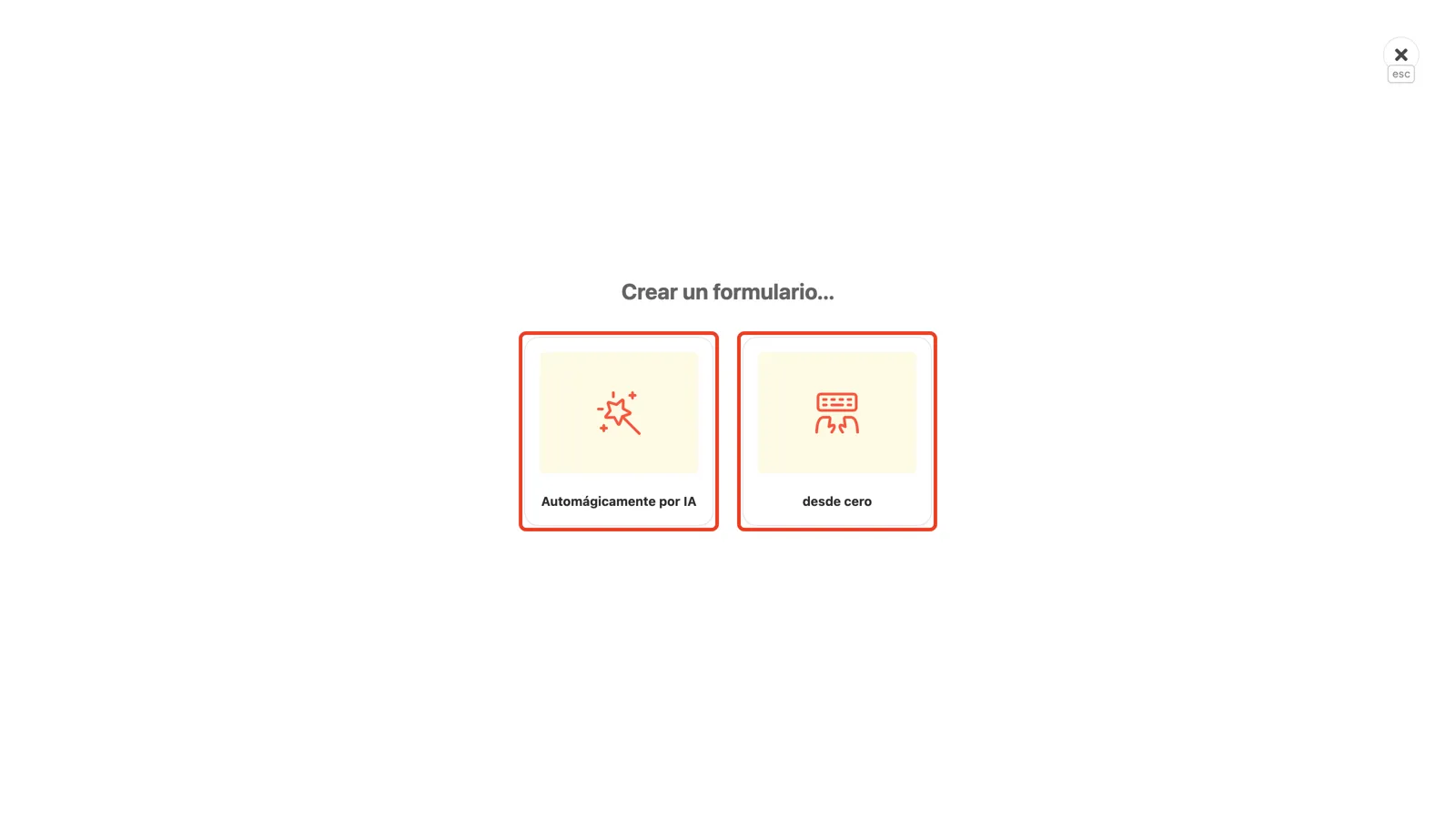 La ventana de creación con las opciones desde cero y Automágicamente por IA