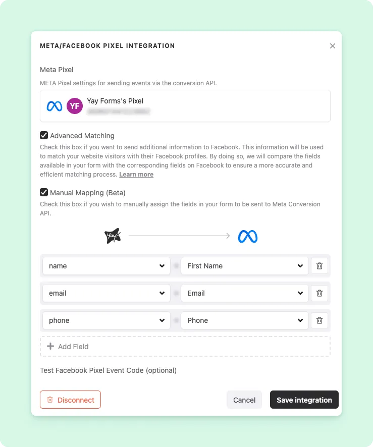 Manual Field Mapping in Meta Native Integration