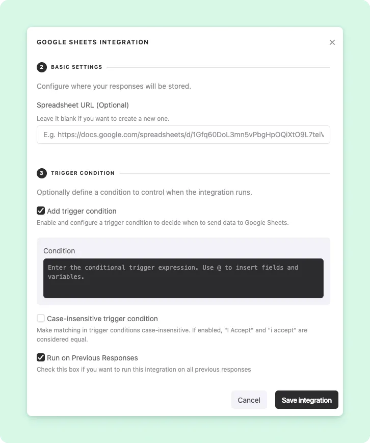 Trigger Conditions for Google Sheets